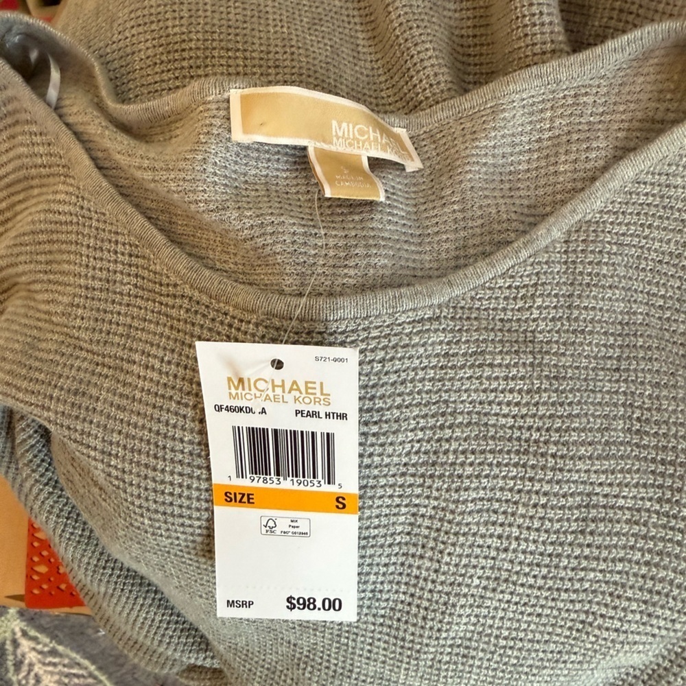 Michael Michael Kors Light Gray Knit Sweater with Button Detail - Picture 3 of 7